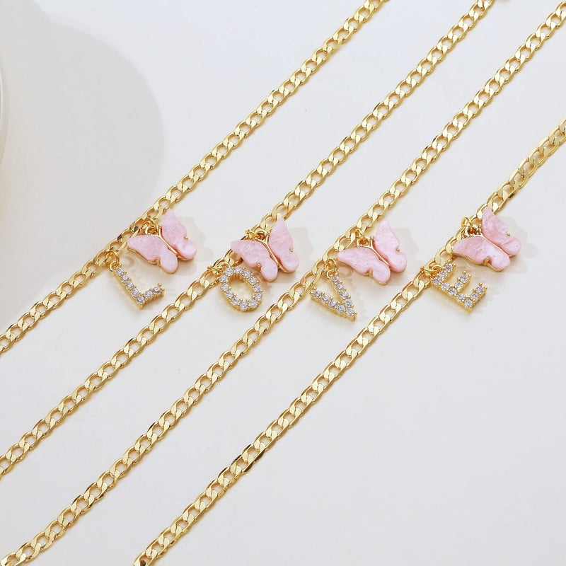 VIROMY 14K Gold Plated Dainty Butterfly Initial Ankle Bracelets Handmade Cuban Chain White Butterfly A-Z Alphabet Letter Initial Anklets Personalized Summer Beach Jewelry Gifts for Women - Image 5